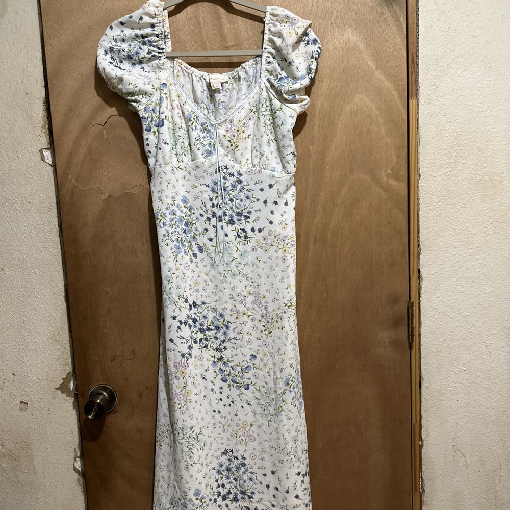Monteau Junior's Size M Floral Midi Dress Puff Short Sleeve Cottagecore